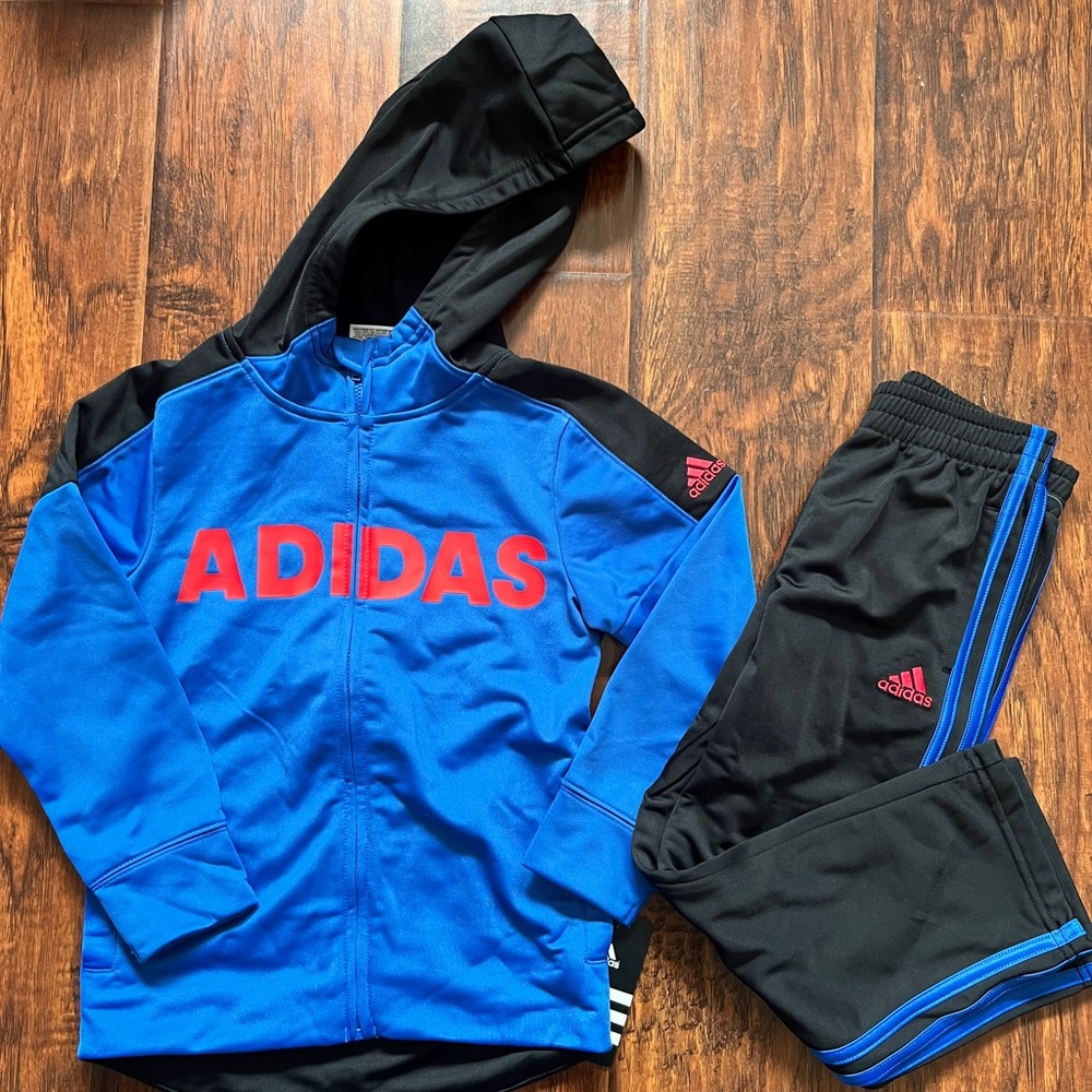 New! Boys Blue/Black with Red Adidas Lettering Tracksuit
